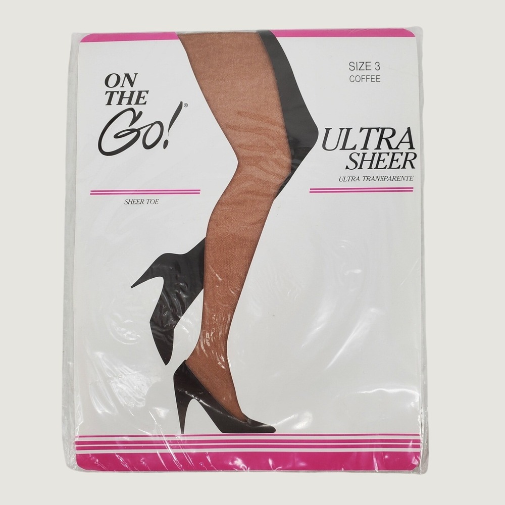 On The Go Ultra Sheer Pantyhose Coffee Size 3 Sheer Toe OTG-1 Y2K Retro New
